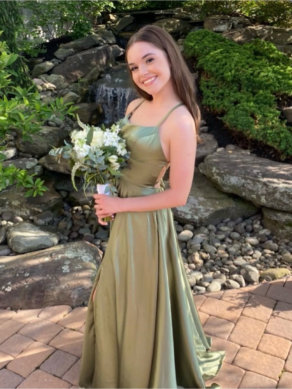 Faviana Olive Green Open-Back Formal Gown *Has pockets!!!*